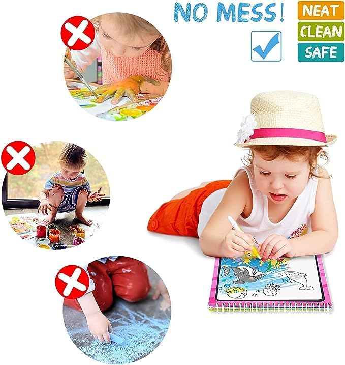 Kids Water Drawing Magic Book, No Ink, No messy Walls