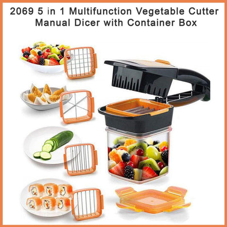 2069 5 in 1 Multifunction Vegetable Cutter Manual Dicer with Container Box - 