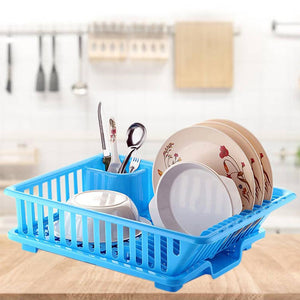 1134 3 in 1 Large Durable Kitchen Sink Dish Rack/Drainer Washing Basket with Tray - 