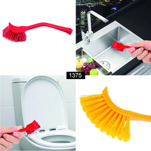 1375 Plastic Wash Basin/Toilet Seat Cleaning Brush (Multicolour) - 