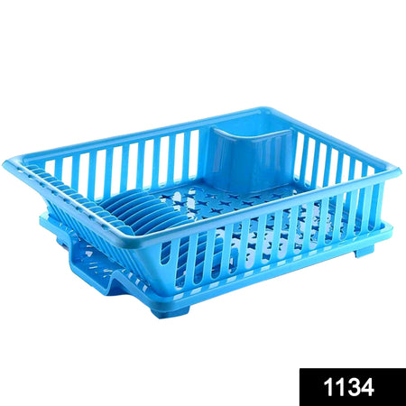 1134 3 in 1 Large Durable Kitchen Sink Dish Rack/Drainer Washing Basket with Tray - 