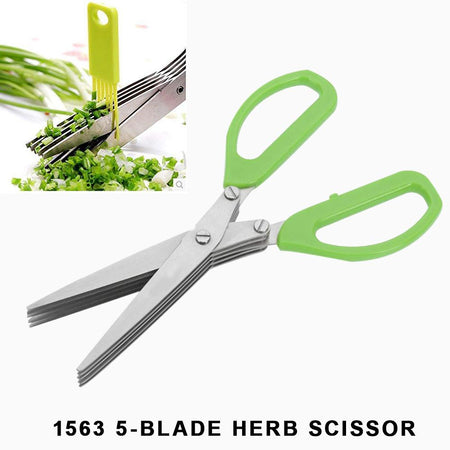 1563 Multifunction Vegetable Stainless Steel Herbs Scissor with 5 Blades - 