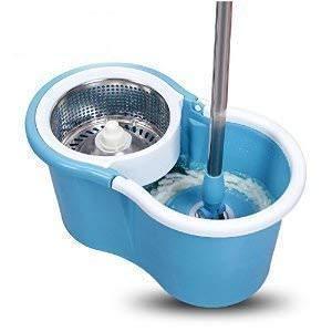 1530 Heavy Duty Microfiber Spin Mop with Plastic Bucket & Rotating Steel Pole Head - 