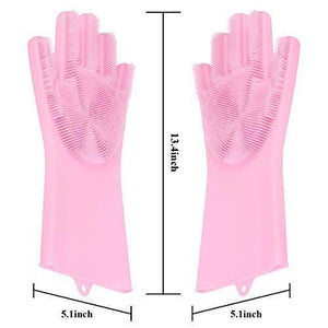 0714 Reusable Silicone Cleaning Brush Scrubber Gloves (Multicolor) - 