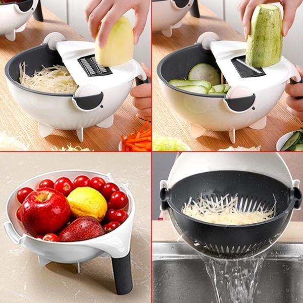 2161 10 in 1 Multifunctional Vegetable Fruits Cutter/Slicer Shredder with Rotating Drain Basket - 