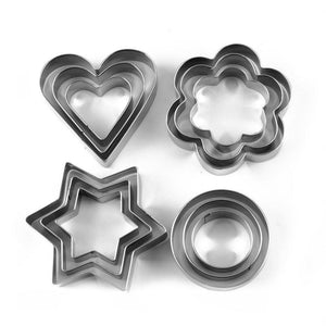 0813 Cookie Cutter Stainless Steel Cookie Cutter with Shape Heart Round Star and Flower (12 Pieces) - 