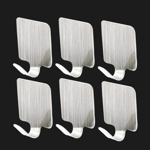 1593 Multipurpose Small Rectangular Stainless Steel Adhesive Hooks (Set of 6) - 