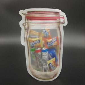 1074 Reusable Airtight Seal Plastic Food Storage Mason Jar Zipper (500ml) - 