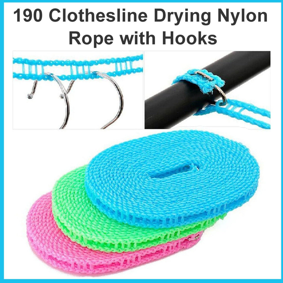 0190 Clothesline Drying Nylon Rope with Hooks - 