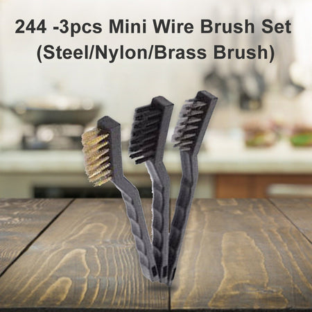 0244 -3pcs Mini Wire Brush Set (Steel/Nylon/Brass Brush) - 