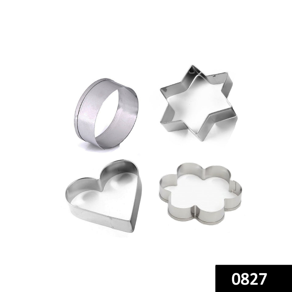0827 Cookie Cutter Stainless Steel Cookie Cutter with Shape Heart Round Star and Flower (4 Pieces) - 
