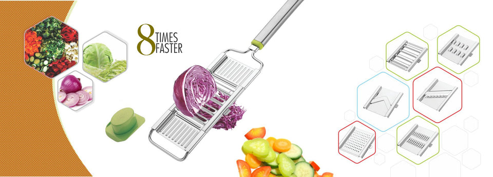 2142 6 in 1 Stainless Steel Kitchen Chips Chopper Cutter Slicer and Grater with Handle - 