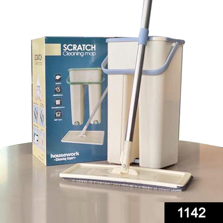 1142 Scratch Cleaning Mop with 2 in 1 Self Clean Wash Dry Hands Free Flat Mop - 