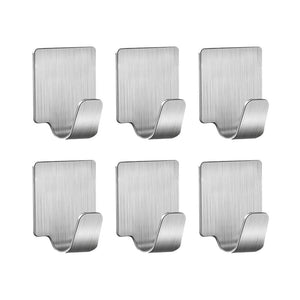 1593 Multipurpose Small Rectangular Stainless Steel Adhesive Hooks (Set of 6) - 